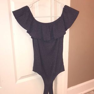 Off the shoulder blue body suit